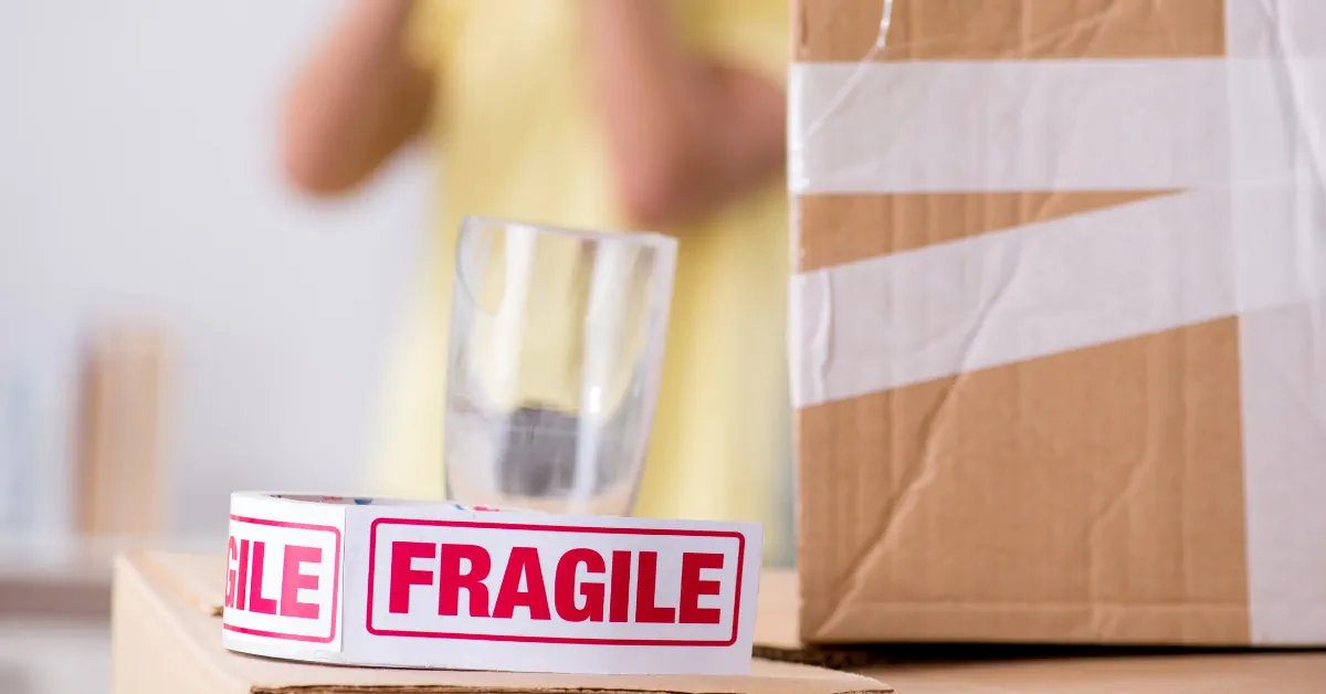 a moving box with a tape that says fragile